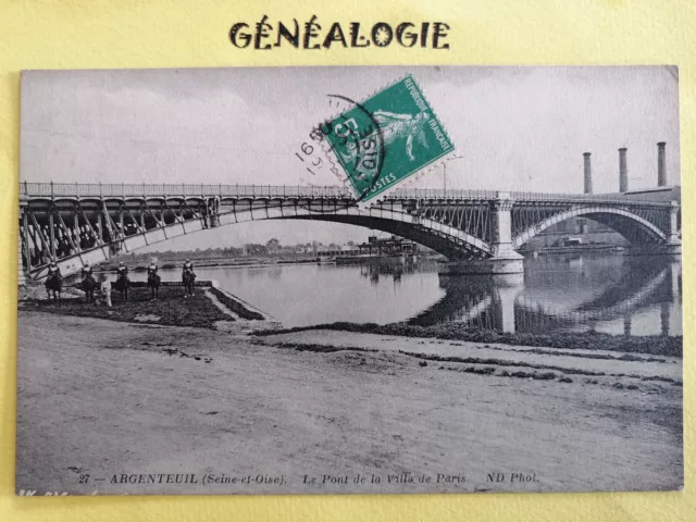 CPA 95 - ARGENTEUIL en 1911 Le PONT de la VILLE de PARIS Cavaliers en Armures