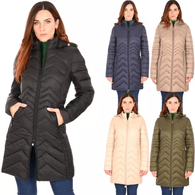 Piumino Donna Invernale Lungo Giubbotto Cappuccio Removibile Parka Trapuntato