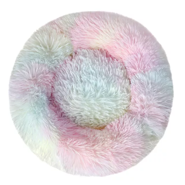 Fluffy Donut Pet Dog Cat Bed Plush Soft Warm Calming Sleeping Bed Round Cuddler 6