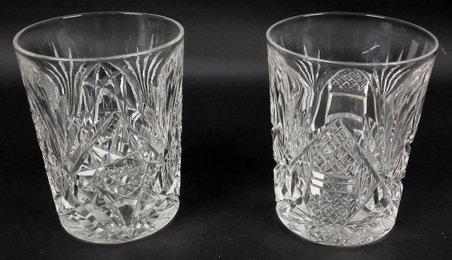 (2) American Brilliant Signed Hawkes Cut Glass Tumblers Bar Glasses Star Fan ABP