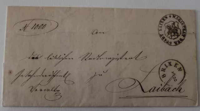 1867 lettera BRESSANONE-LUBIANA+timbro STEMMA ARALDICO BRIXEN+via VILLACH-H150