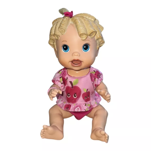 Baby Alive All Gone Talking Molded Blonde Curls Doll Works Apple Outfit Talks