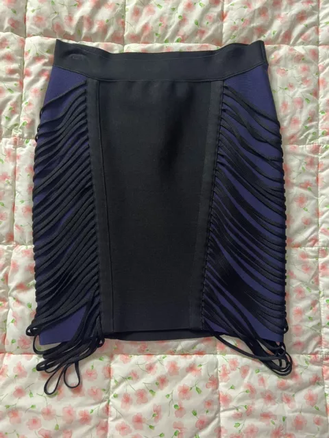 Guess By Marciano Black/Navy Fringe Side Mini Bandage Skirt  Size Small