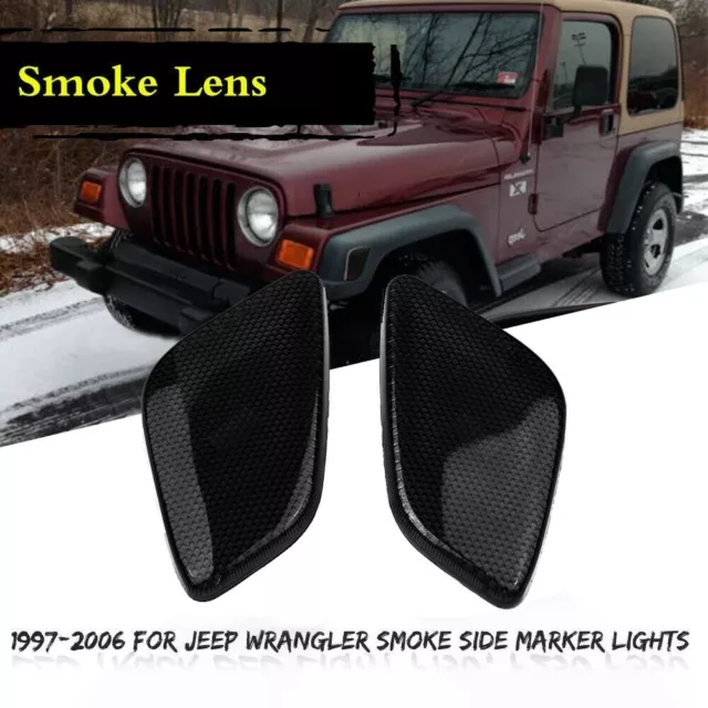 PourJeep 1997-2006 Wrangler Kit Boîtier Lampes De Signalisation Latérale Fumée