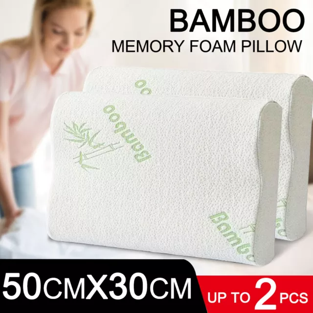 1/2x Pack Luxury Bamboo Memory Foam Fabric Fibre Cover Contour Pillow Medium