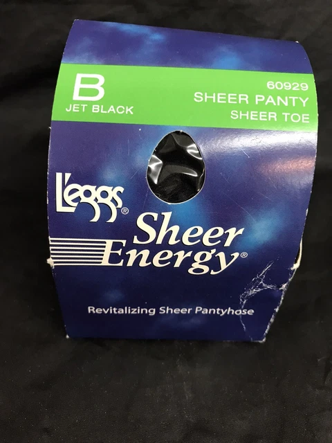 Leggs Sheer Energy 60929 Sz B Jet Black Medium Sheer Panty & Toe Pantyhose