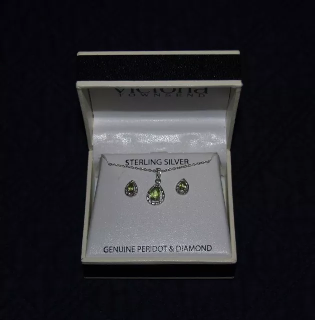 NIB! Victoria Townsend Genuine PERIDOT & Diamond .925 SS Necklace & Earring Set