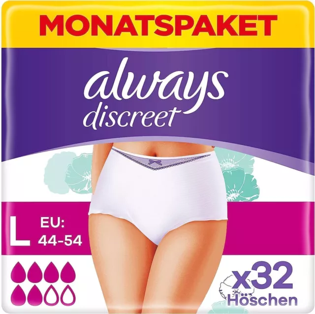 Always Discreet Inkontinenz Wochenbett Pants Gr. L Plus 32 Höschen 4 x 8 Stück