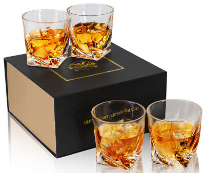 calliva von Bicchieri Whisky Cristallo Set di 4 Pezzi Bicchieri da Whiskey Cristallo Senza Piombo 300 ml 