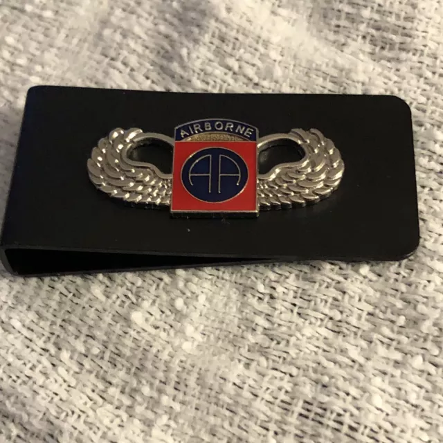US Army 82nd Airborne Division Black Metal Money Clip Wings