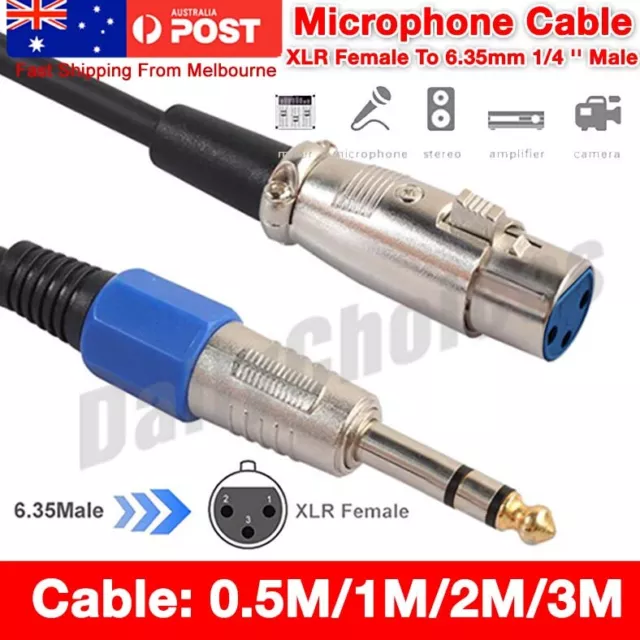 XLR Female To 6.35mm 1/4” Male Microphone Stereo Audio Cable TRS Jack Lead Mic