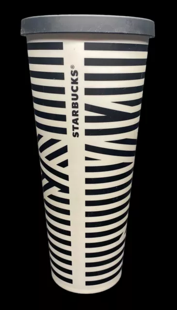 STARBUCKS Black White ZEBRA STRIPE VENTI Cold Cup TUMBLER 24oz Matte NO STRAW