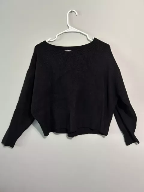 Zara Knit Sweater Small Black Ribbed Cropped Dolman Sleeves Pullover Crew Neck