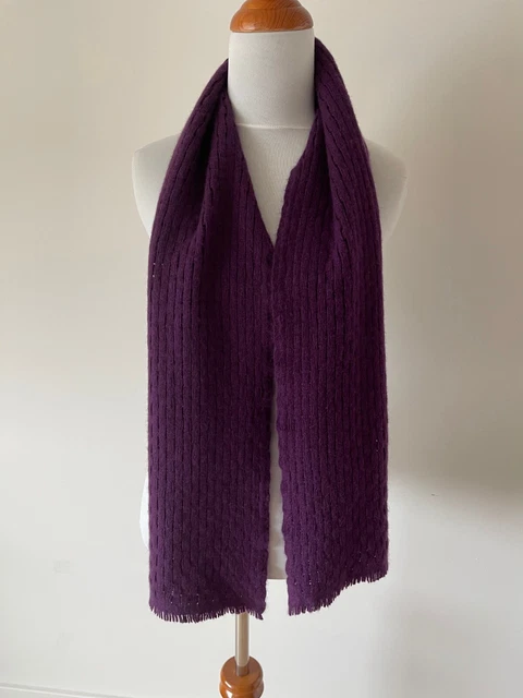Bajra Handmade Purple 100% Cashmere Mini Fringe Basketweave Rectangular Scarf