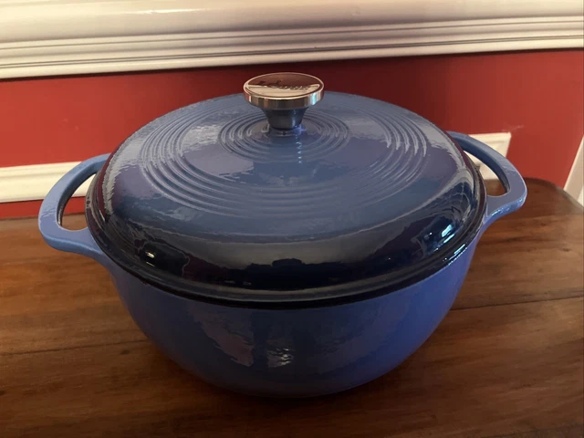 6 Quart Lodge Blue Enameled Cast Iron Dutch Oven Cookware Pot & Lid Heavy-Duty