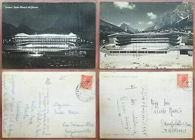 LOTTO DI 2 CARTOLINE 1957 NOTTURNO STADIO OLIMPICO DEL GHIACCIO CORTINA 