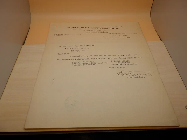 Chicago Alton Toledo St Louis Western 1911 Paper Document Railroad Train