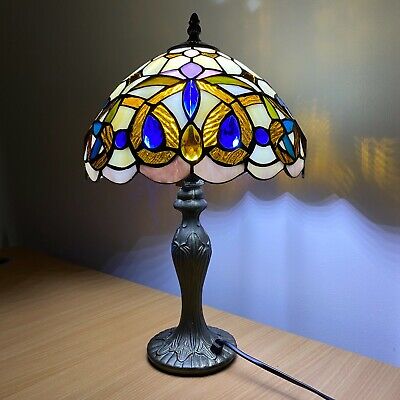 Lampada da tavolo stile diamante Tiffany fatta a mano 10"" vetro colorato multicolore casa