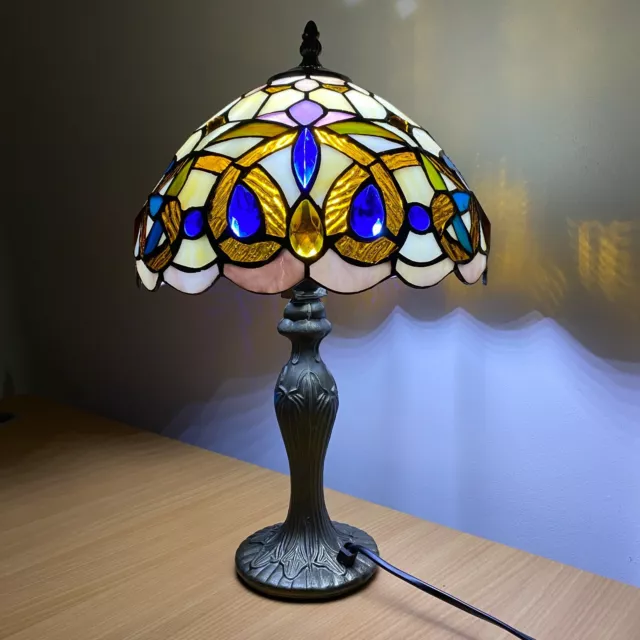 Tiffany Diamond Style Table Lamp Handmade 10'' Stained Glass Multicolor Home
