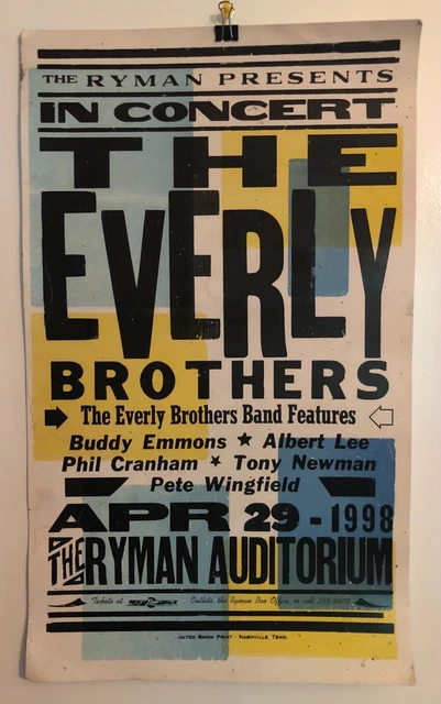 Vintage Everly Brothers Hatch Show Print Nashville 1998 Vintage Everly Brothers Hatch Show Print Nashville 1998