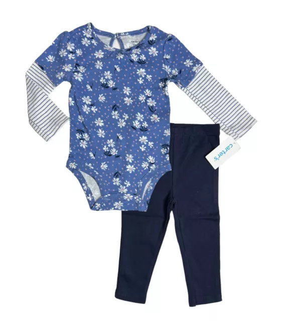 Carters Baby Girls Size 18 Months 2pc Daisy Outfit Set Pants Bodysuit Layered