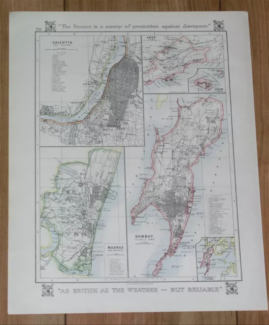 1921 Map Of Mumbai Bombay Madras Calcutta Hong Kong Cyprus Jerusalem Beijing
