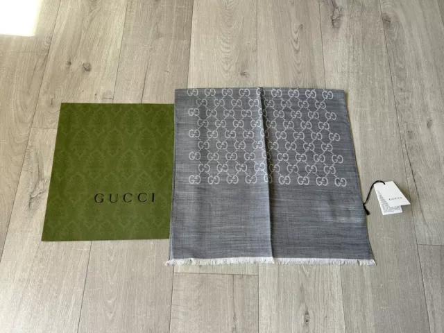 [BNWT] Gucci Giant Scarf 45 x 180 cm Wool Silk Grey Women