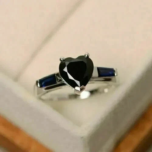 Womens Engagement Ring 2Ct Simulated Black Diamond 14K White Gold Plated
