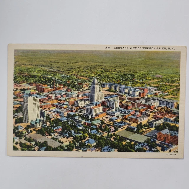 Birds Eye Airplane View Of Winston-Salem NC City Downtown Linen Postcard c1940