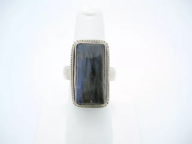 Sterling Silver Large Rectangular Grey Blue Quartz 27.5mm Ring Size 7