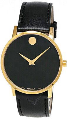 Movado Museum Classic 40Mm Black Dial Gold Case Men's Watch 0607271