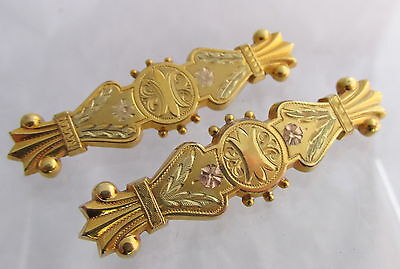 Victorian Gold Filled FM Co Engraved Flower&Leaves Matching Pair Pin Brooch HTF