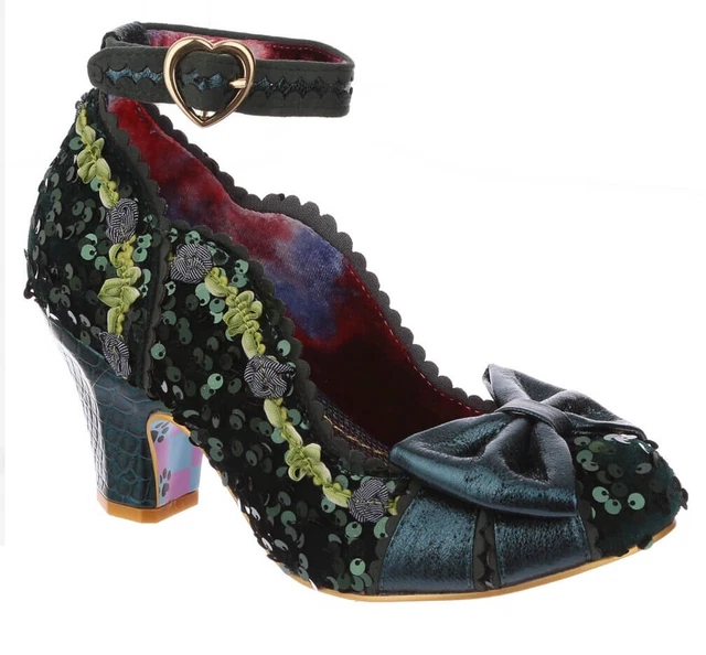 LADIES IRREGULAR CHOICE Trellis Rose 50's Green Mid Heels Shoes £95.00