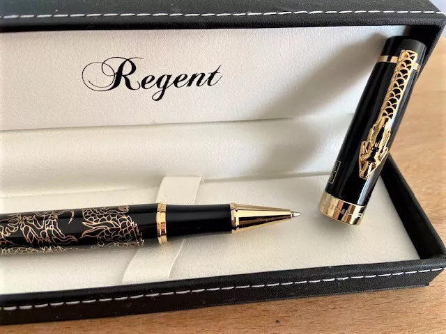 Splendide Stylo ROLLER REGENT  DRAGON gravure, estampillé coffret