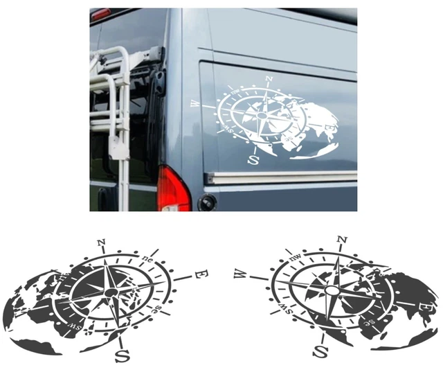 Autocollant Boussole Rose Vent 40x40 Cm - Décoration Voiture Caravane Camping-Car Blanc Brillant