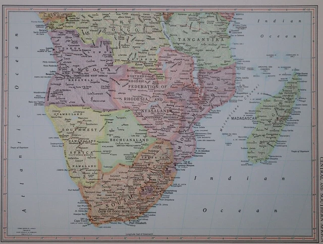 Vintage 1967 Rand McNally Atlas Map ~ RHODESIA, NYASALAND, THE CONGO, AFRICA