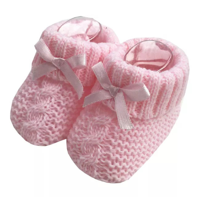 Newborn Baby Bow Booties Knitted Bootees Pink Blue White Red Girl Boy Soft Touch 3