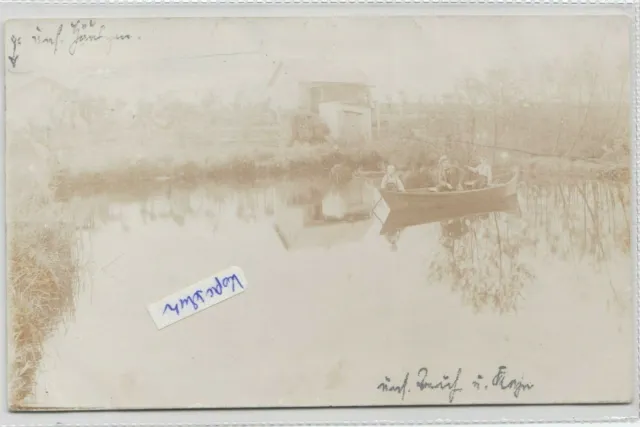 See Haus  Bootsfahrt  alte Fotokarte gest Berlin Pankow 1910
