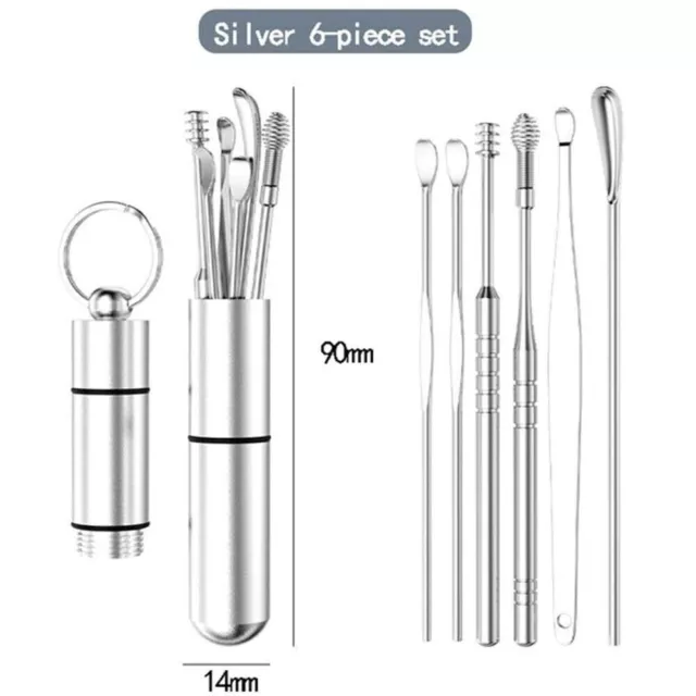 6pcs Oído Limpieza Kit Recoger Cera Extracción Limpiador de Oídos Cuchara Care L