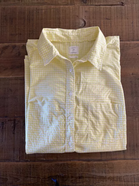 Gap Womens Long Sleeve Shrunken Boyfriend Shirt Pale Yellow Gingham, Large