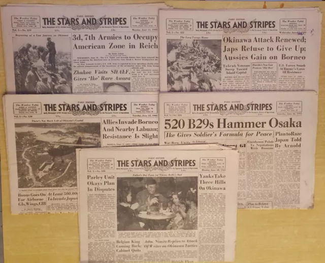 Lot 5 issues STARS AND STRIPES June 1945 WWII U.S. operations in Japan (Okinawa)