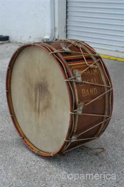 Antique Late 19th century 29" Marching Band Bass Drum Topsham Maine Local Band