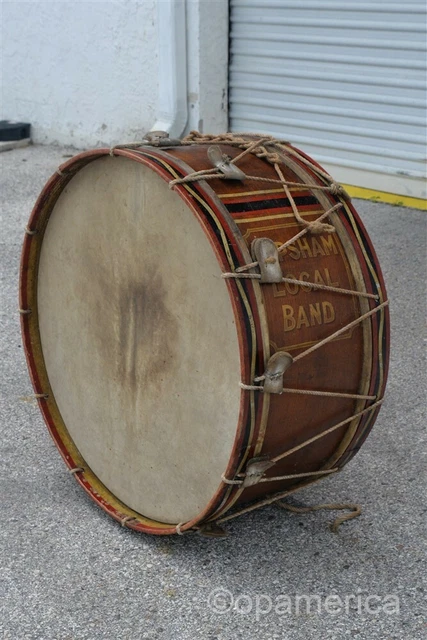 Antique Late 19th century 29" Marching Band Bass Drum Topsham Maine Local Band Antique Late 19th century 29" Marching Band Bass Drum Topsham Maine Local Band