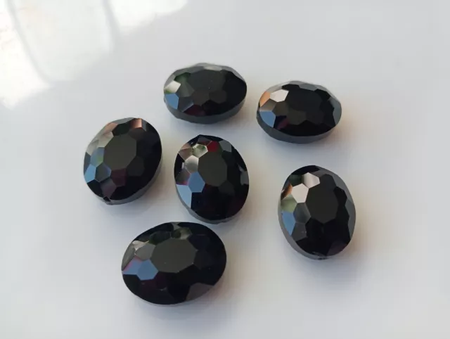 6pk Black Electroplate Faceted Large 20x15mm Glass Oval Beads