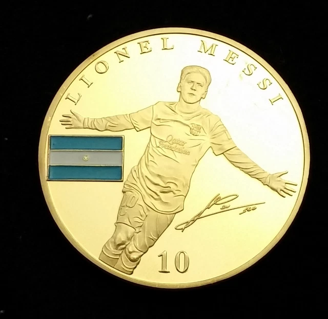 MONEDA DE ORO Messi Mundial Medalla Bandera Argentina Firmada