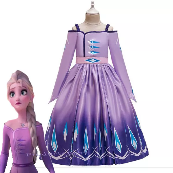 2019 New Girls Frozen 2 Purple Elsa Costume Party Birthday Dress 3-10 Years