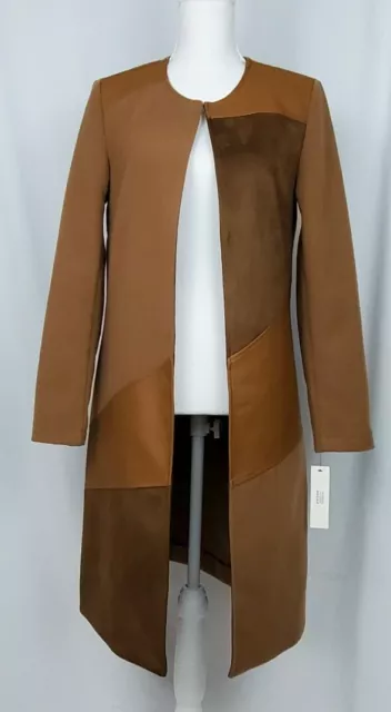 Kenneth Cole New York Tan Block Open Coat Caramel Women's Sz Small R9MOW504