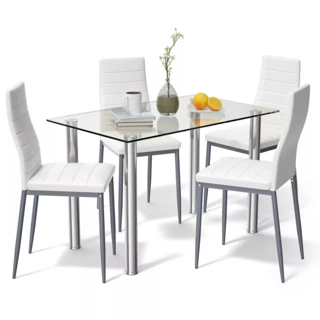 5 Piece Dining Set Table and 4 Chairs Glass Metal Kitchen Breakfast Furniture