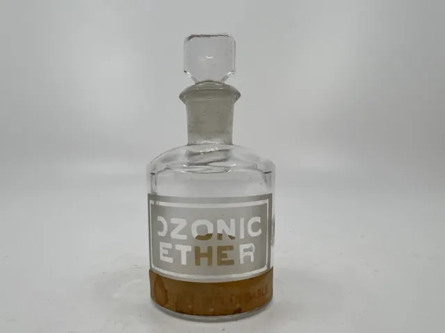Tiny Ozonic Ether Etched Anesthesia Antique Apothecary Bottle Pharmacy Medicine