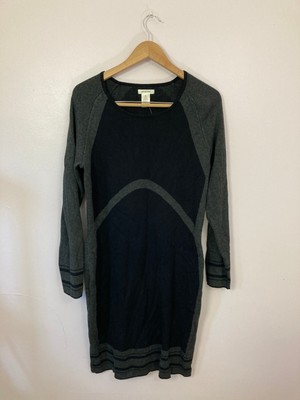 Max Studio Women's Sweater Dress XL Black & Gray Colorblock Midi Stretch